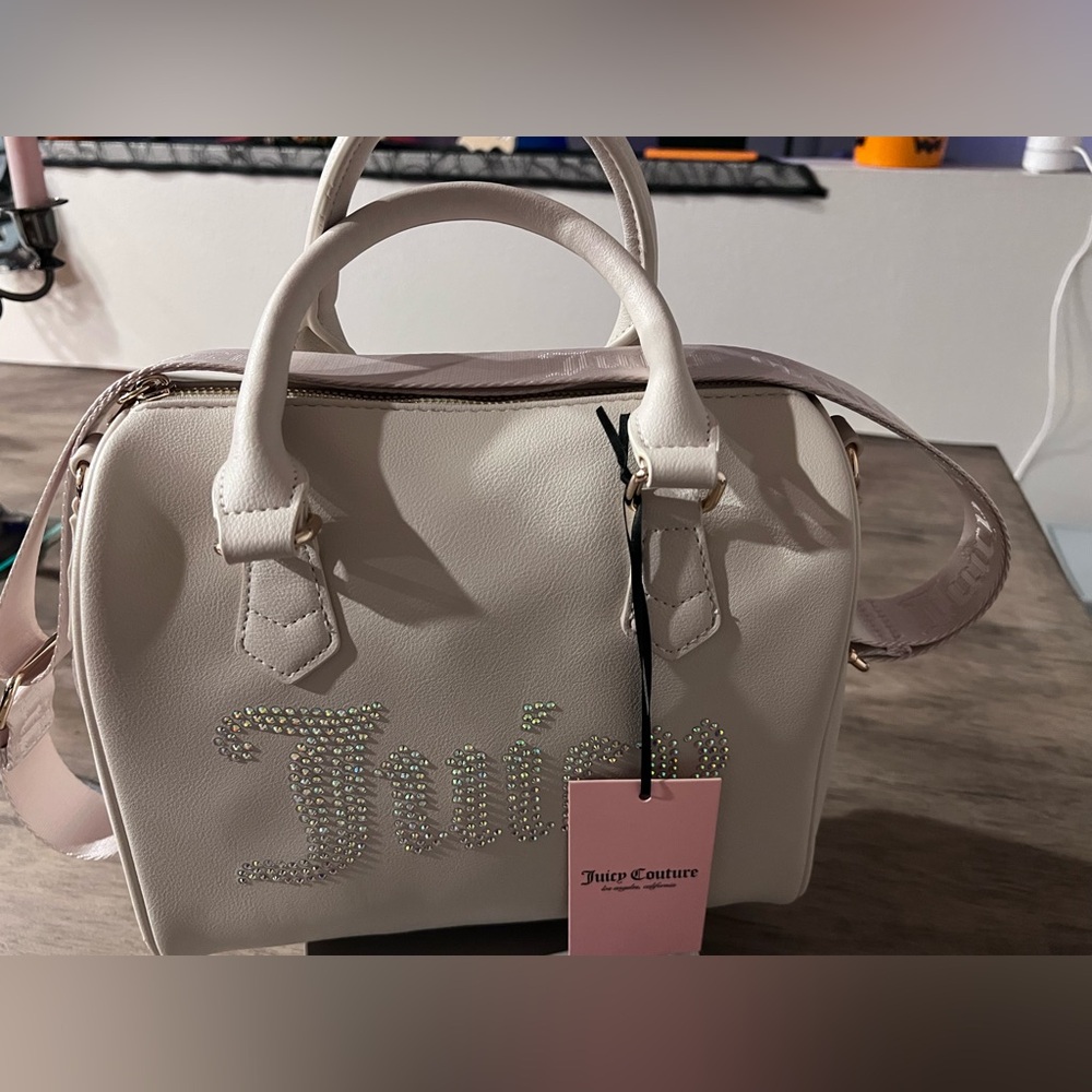 Juicy Couture Cream Satchel with Rhinestone Logo